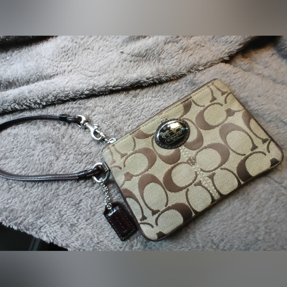 Coach Tan and Brown Signature Wristlet - Picture 11 of 11
